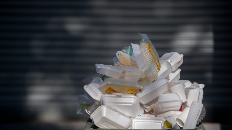 pile of waste foam and plastic in bin.